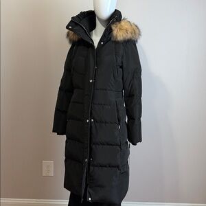 NEW KARL LAGERFELD PARIS WOMEN'S BLACK LONG DOWN JACKET PUFFER COAT HOODED Sz S